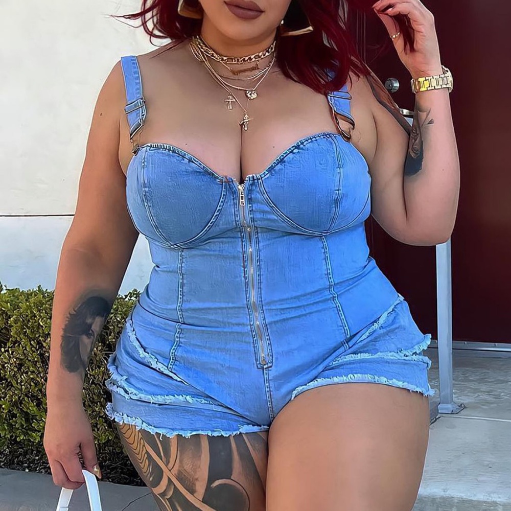 Denim overall romper